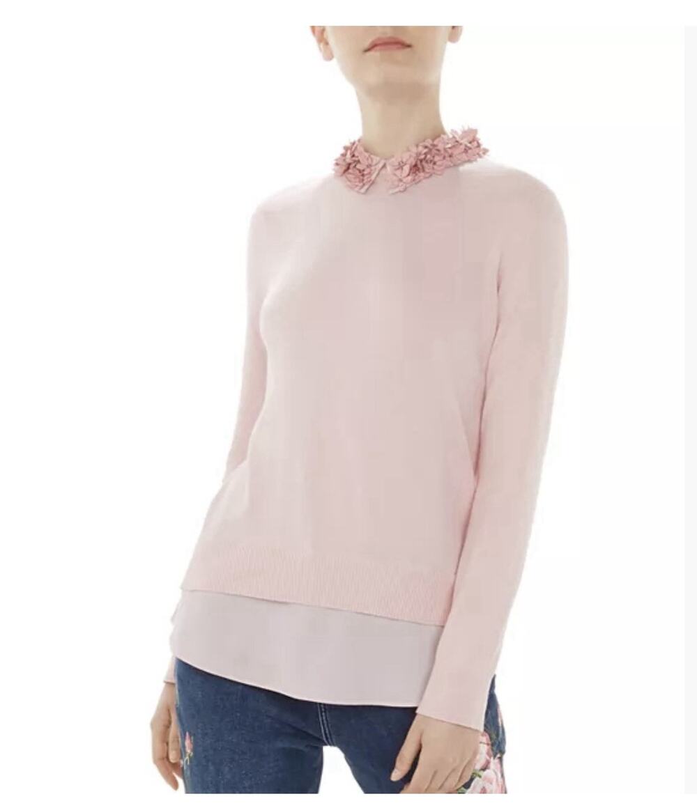 Ted Baker Pink Nansea Floral Collar Layered Look Sweater Womens 10 Silk